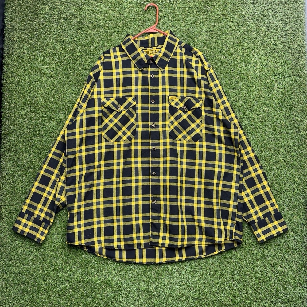 Dixxon The Shaolin Shirt Mens 3XL Yellow Plaid Flannel Button Up Long Sleeve